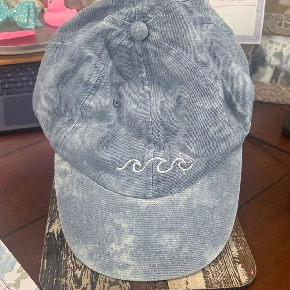 NEW Sun-Washed Blue Revival Wave Embroidered Baseball Cap